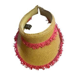 AUGUST HAT COMPANY ladies straw visor w/ hot pink accent straw around the edges!